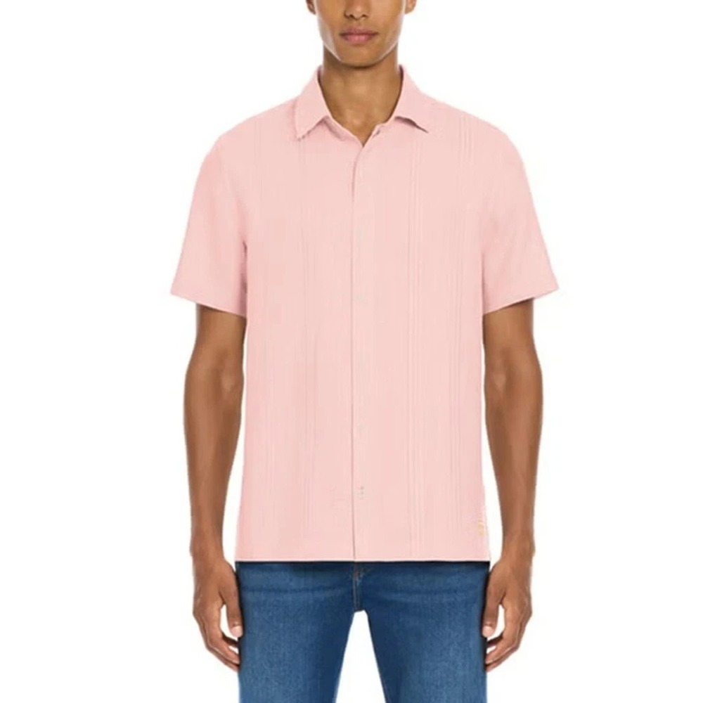 Scotch & Soda Men's Linen Blend Short Sleeve Woven Shirt, Pink, Size: Small